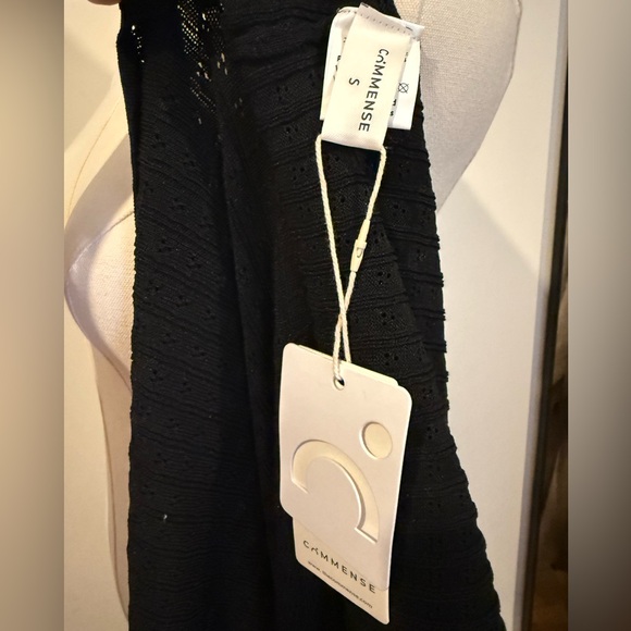 Commense Pointelle Split Button Sweater Dress Black - Picture 9 of 10